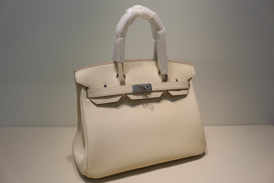 HERMES Birkin 30 Taurillon Clemence Hand Bag Nata Silver