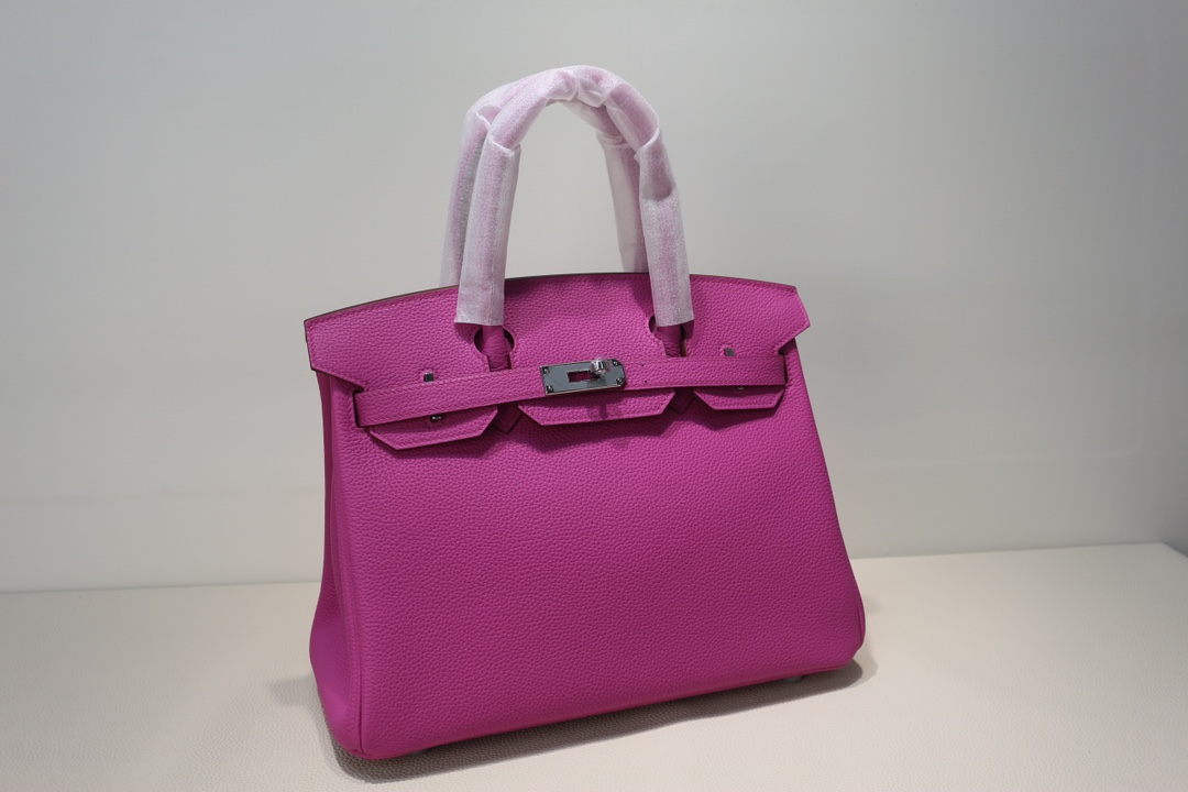 Hermes Birkin 30 Togo Rose Pourpre Silver Buckle white lock