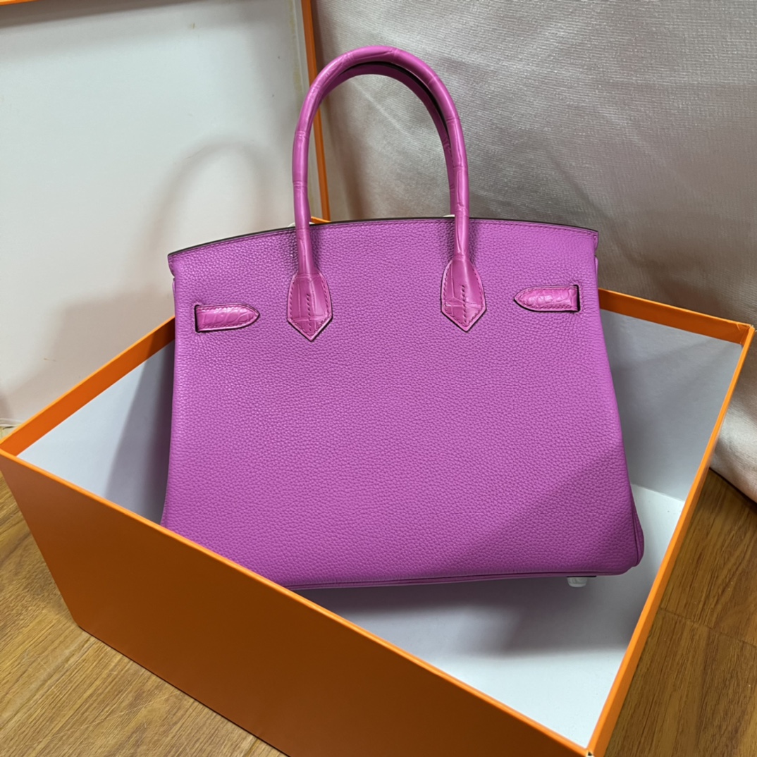 Hermes Birkin 30 togo rose purpre silver