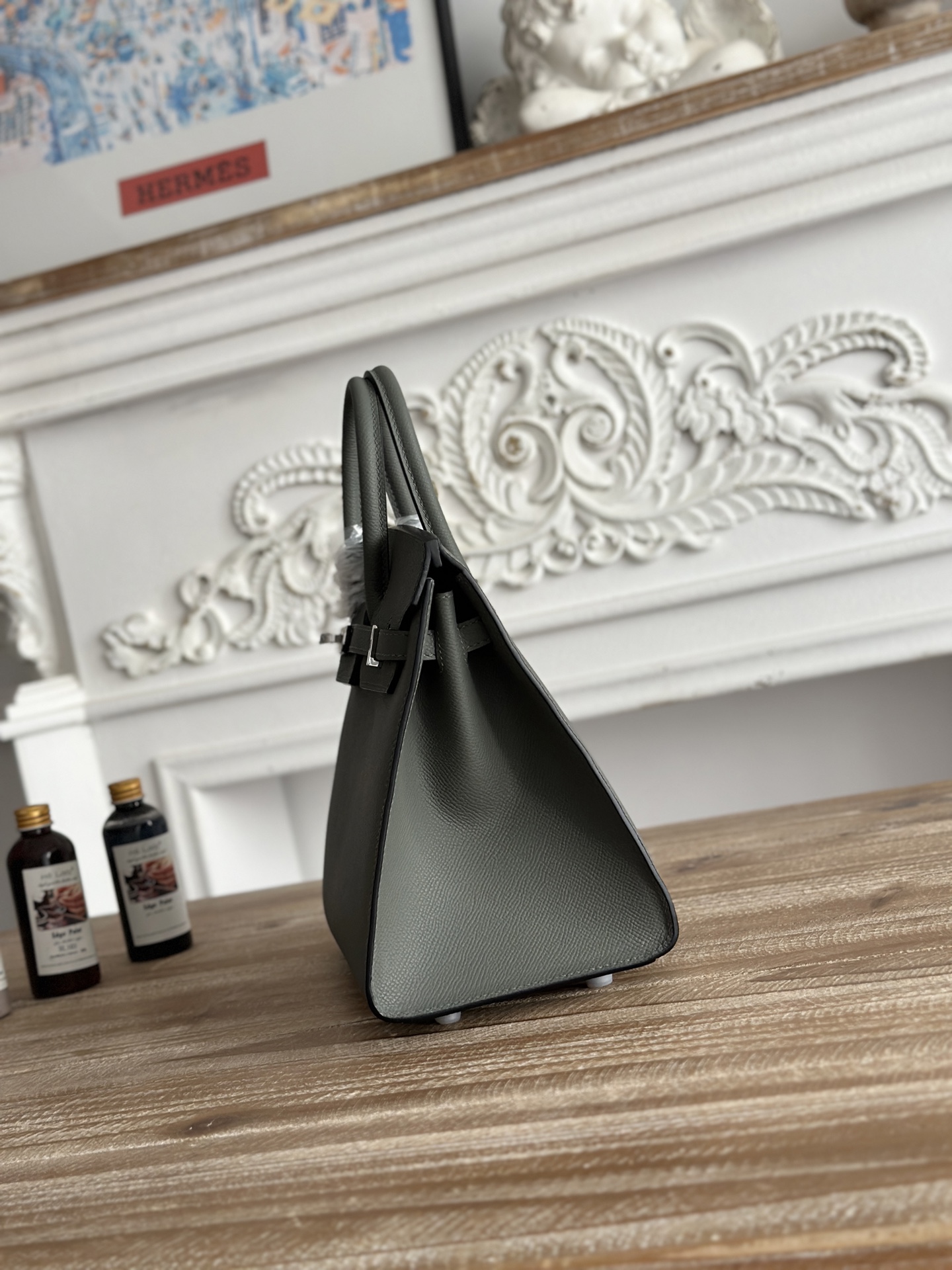 Hermes Birkin 30 Togo Vert de Gris Silver Buckle White Lock