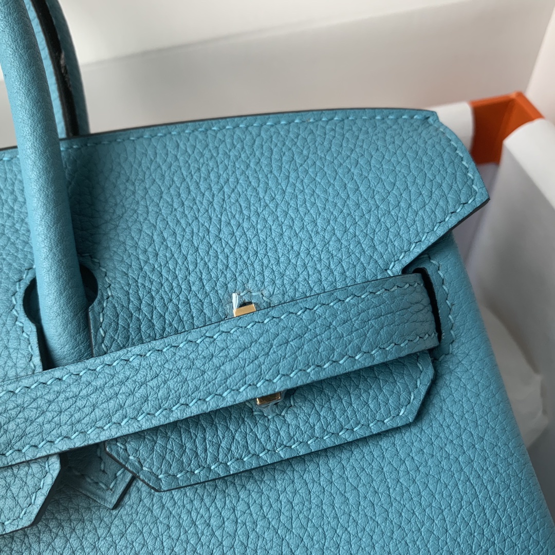 Hermes Birkin 30 Veau Togo Blue Atoll Gold Plated T Stamp