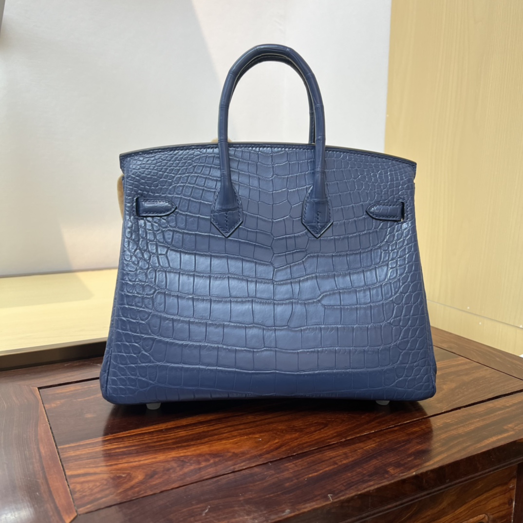 HERMES Birkin 30CM crocodile leather bag deep sea blue platinum hardware
