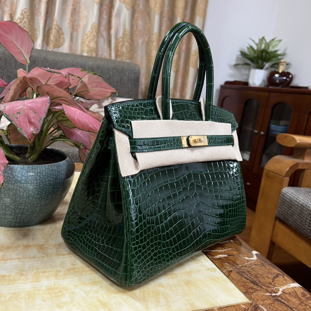 HERMES Birkin 30CM emerald green crocodile leather platinum