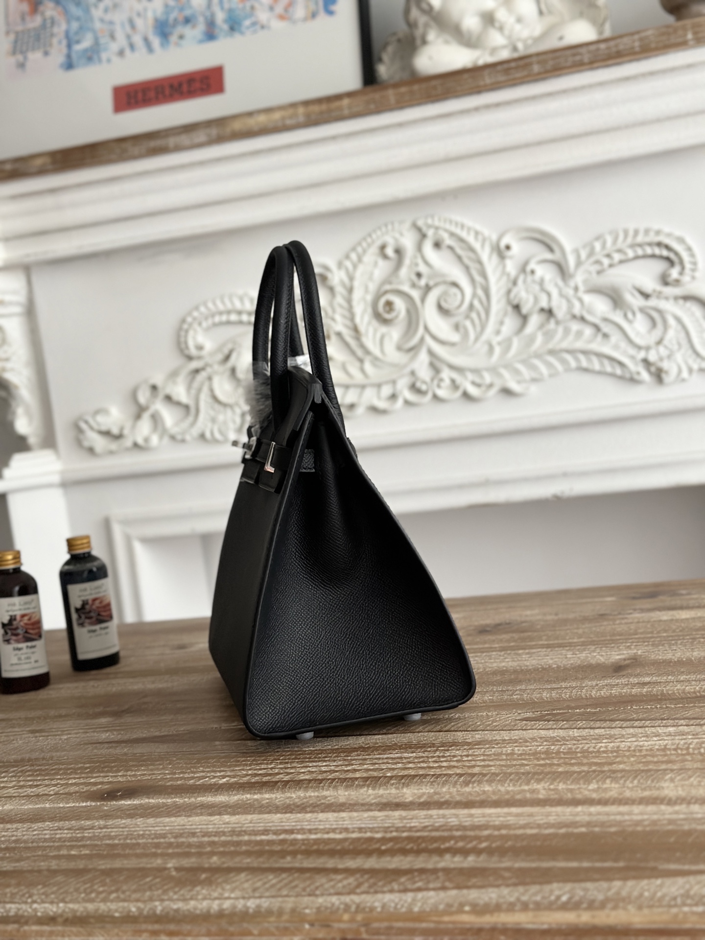 Hermes Birkin Epsom Black Silver Hardware Handmade