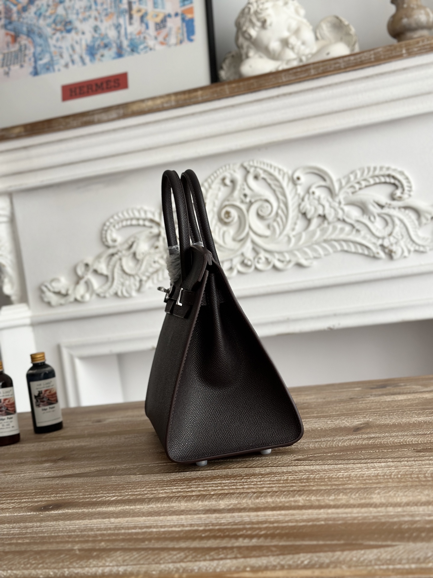 Hermes Birkin Epsom Black Silver Hardware Handmade