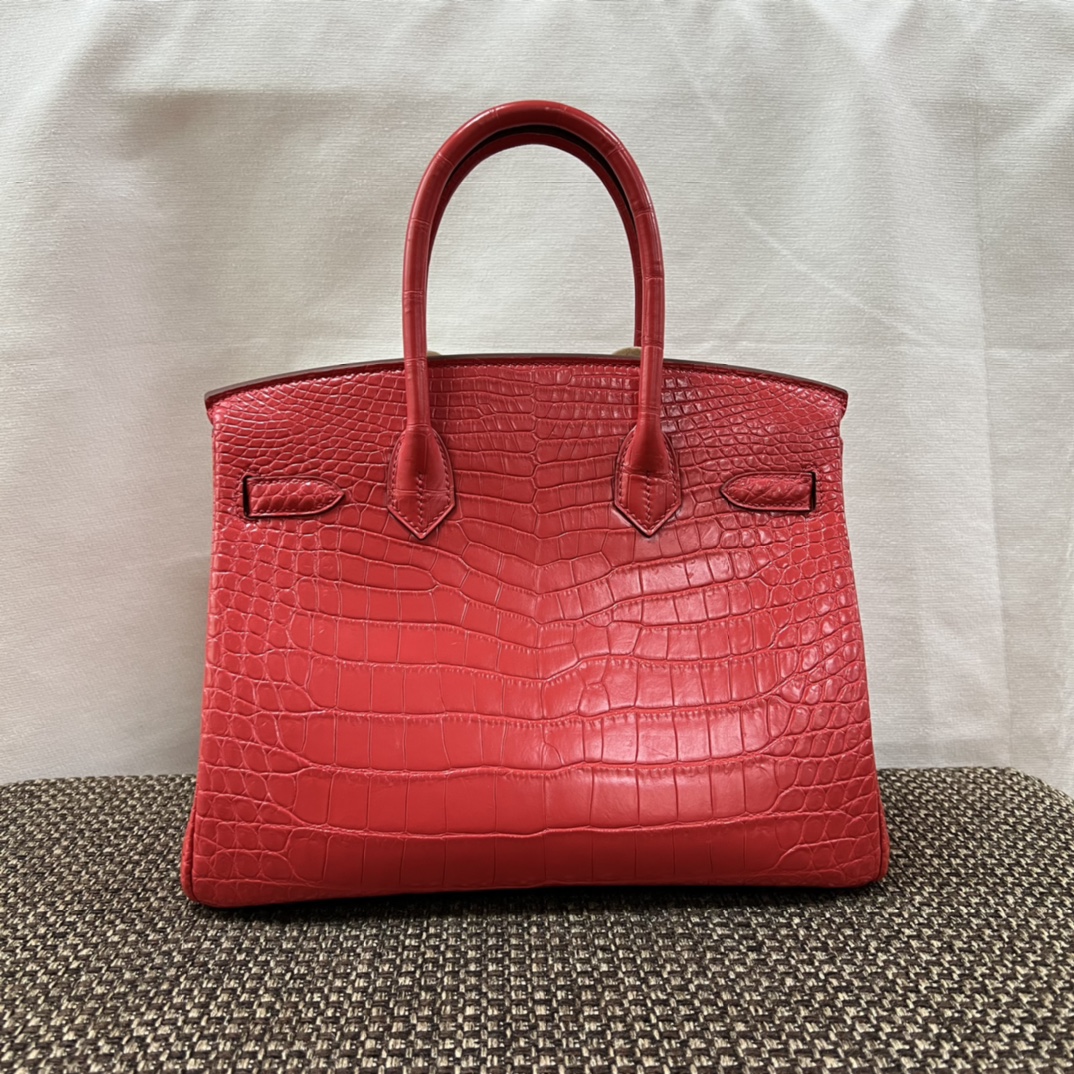 Hermes Birkin Shiny Crocodile Ferrari red Gold Hardware Handmade25cm