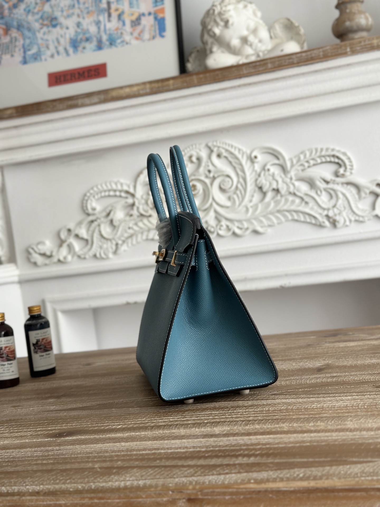 Hermes Birkin Togo Blue Jean 25CM Handmade Hand-sewn Bag