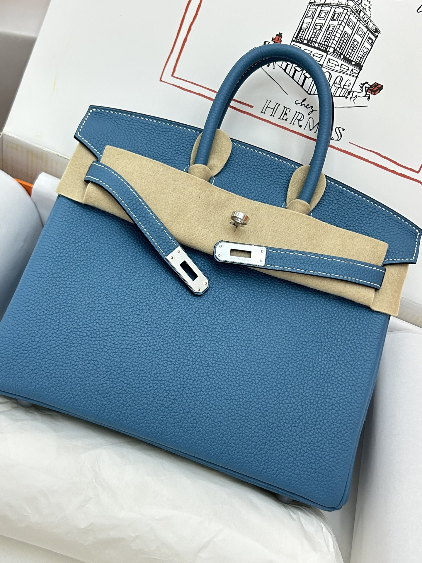 Hermes Birkin Togo Deep blue Handmade hand-sewn bag 25cm