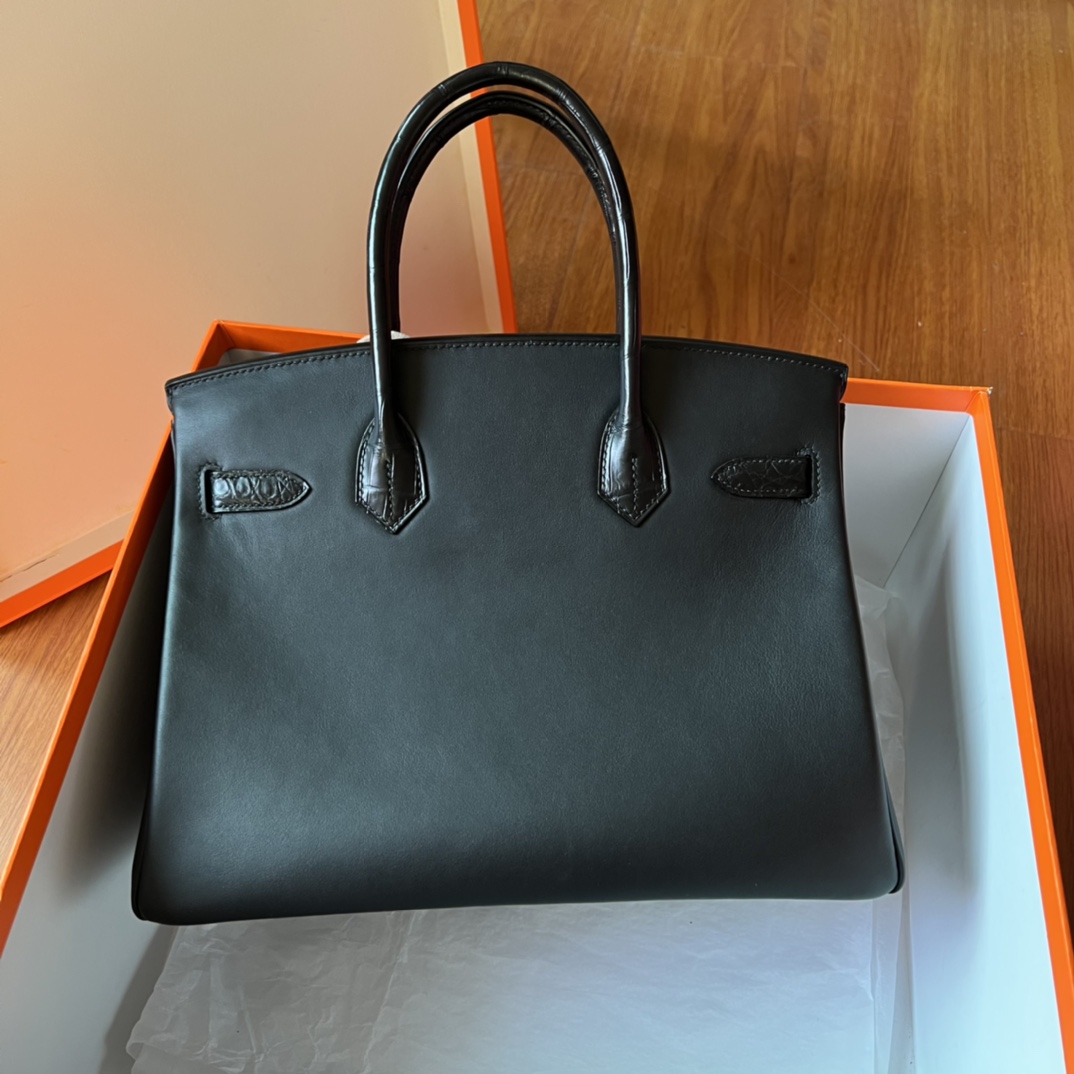 Hermes Birkin Touch 30 Niloticus Togo Black Gold Buckle Gold Lock