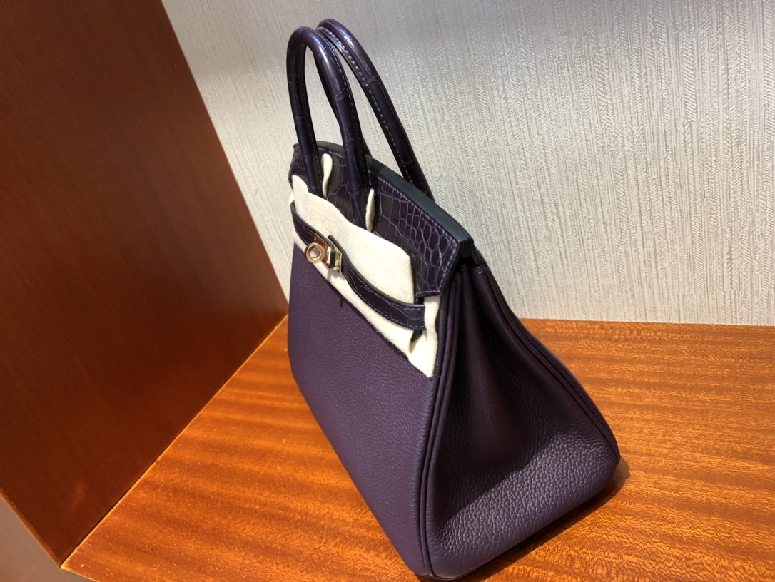 Hermes Birkin Touch Togo & Matte crocodile grape purple Rose Gold Hardware Handmade