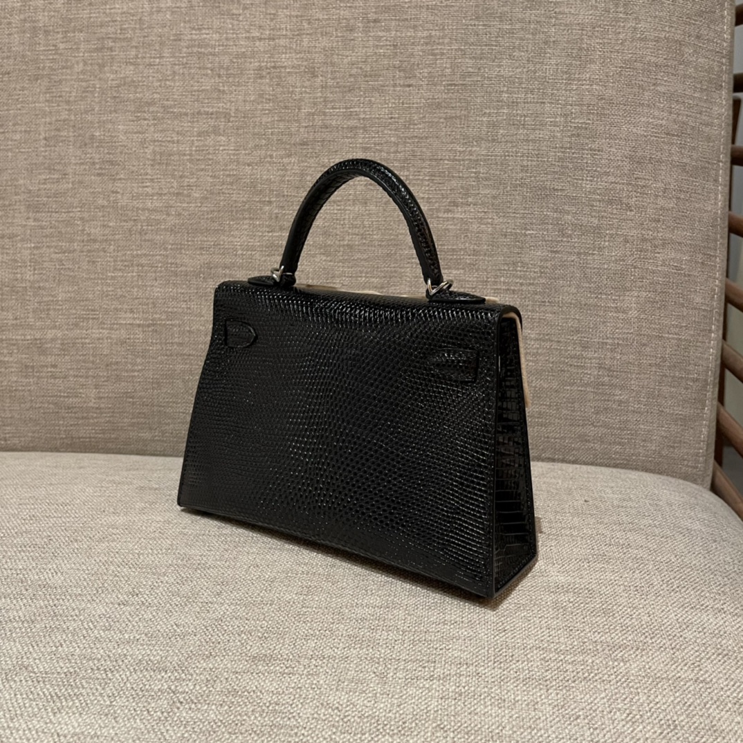 HERMES Black Leather Kelly Handbag for Women