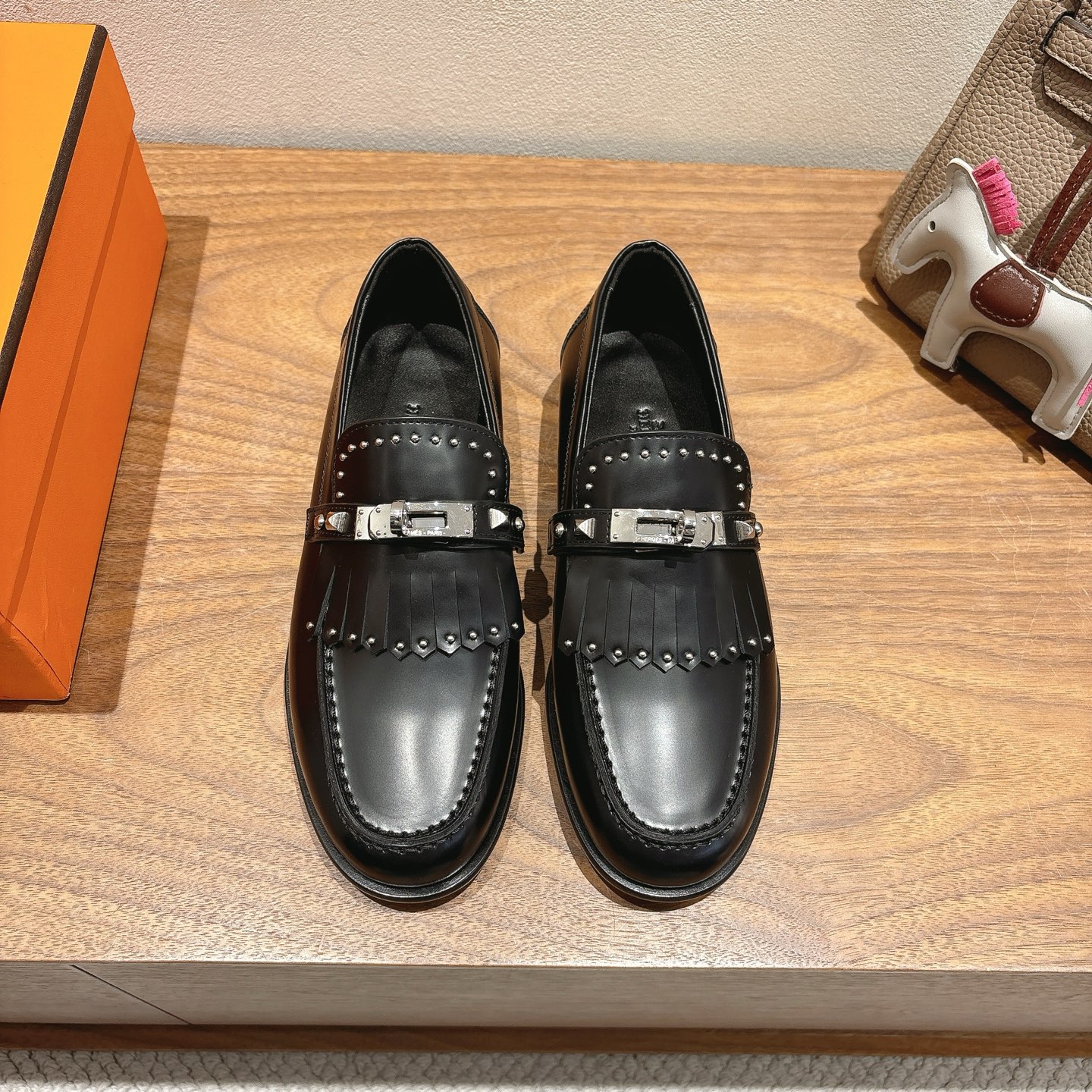 Hermès Black Studded Leather Loafers