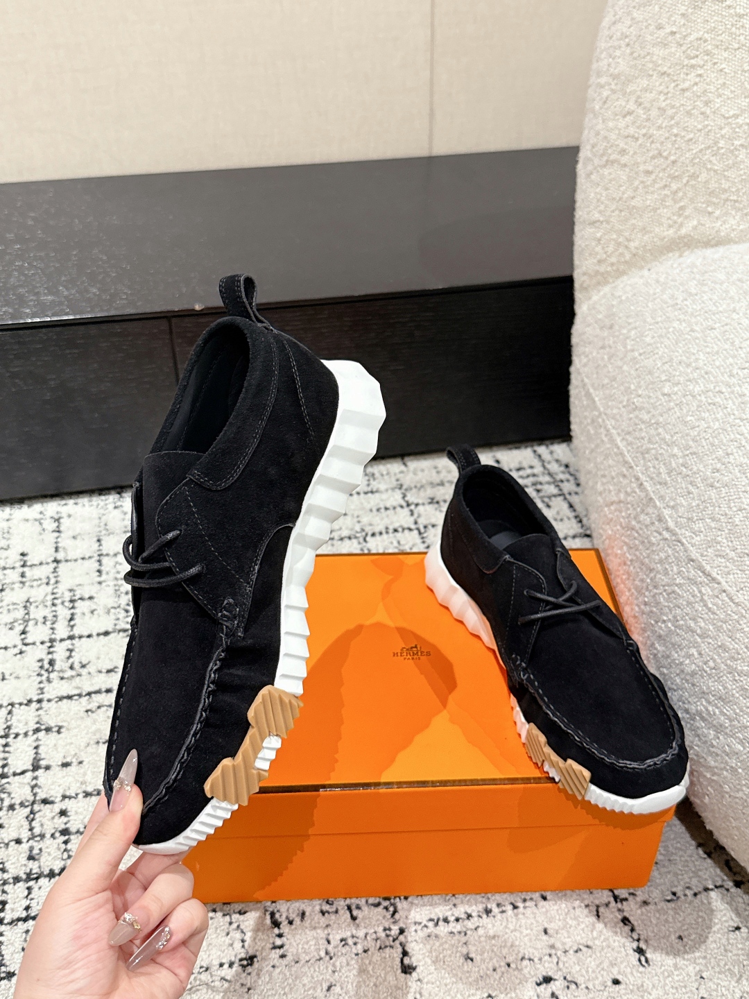 Hermes Black Suede Casual Sneakers