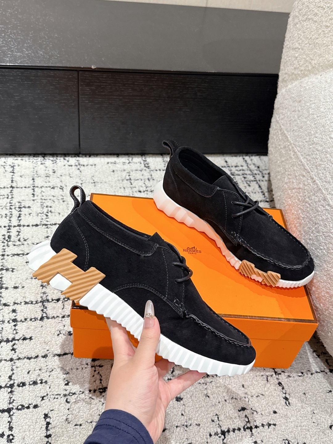 Hermes Black Suede Casual Sneakers