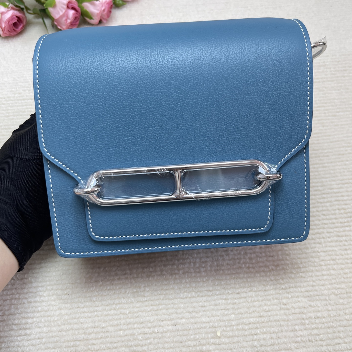 Hermes Bleu Zanzibar Evercolor Mini Roulis 18 Palladium