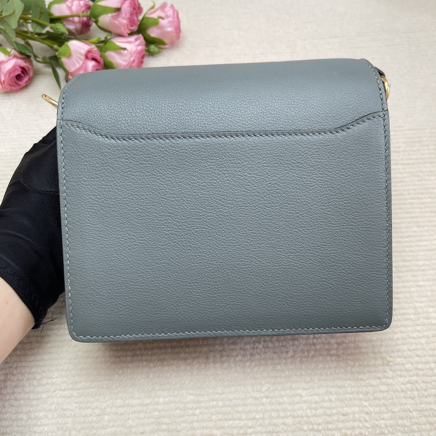 Hermes Blue Lin Evercolor Mini Roulis 18 Gold Hardware