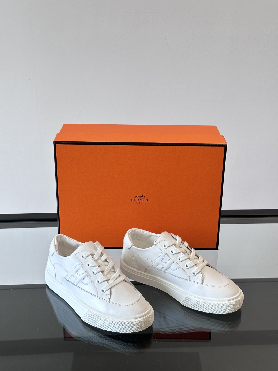Hermes  Calfskin Deep Sneakers  White Naturel