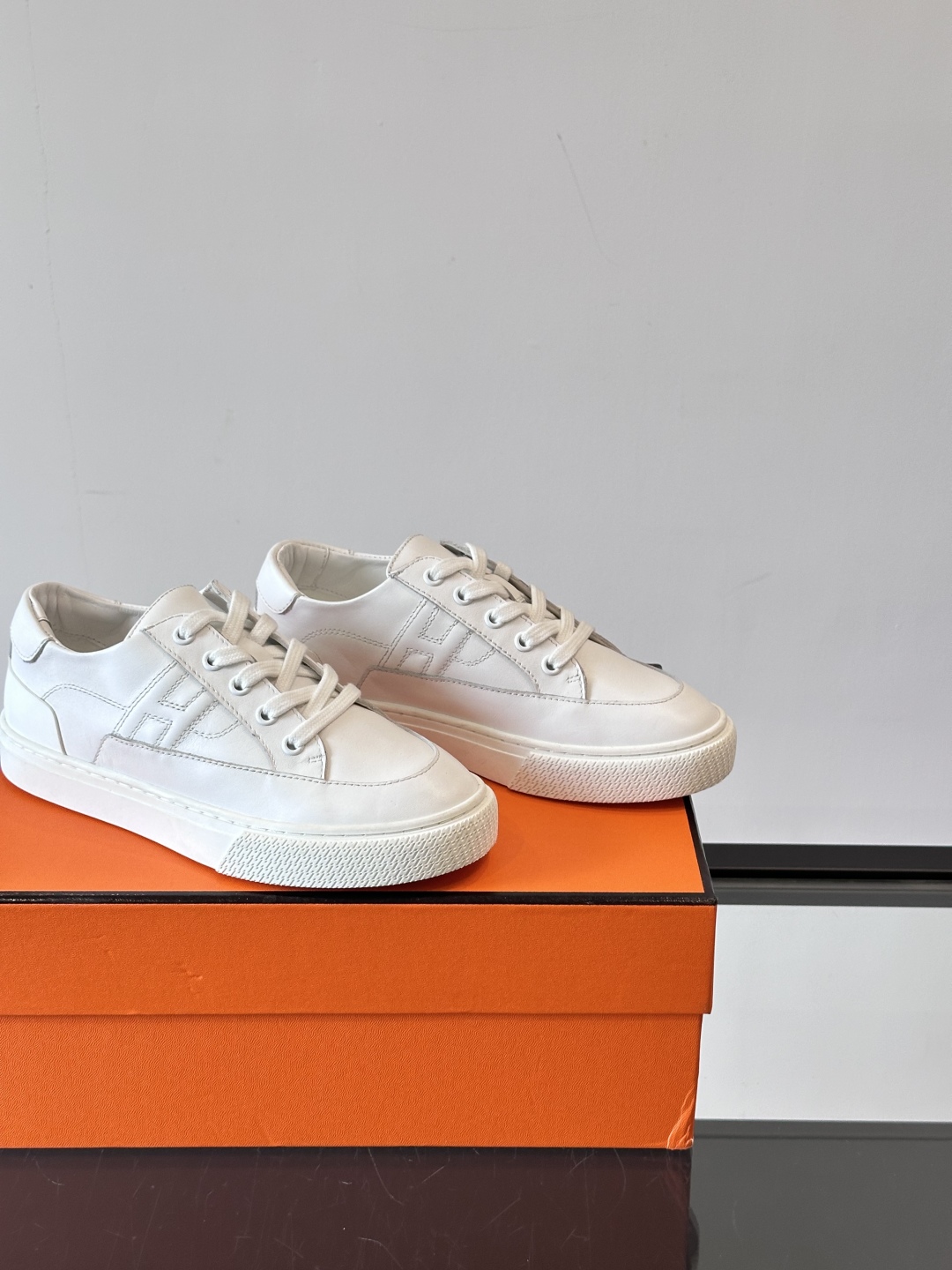 Hermes  Calfskin Deep Sneakers  White Naturel