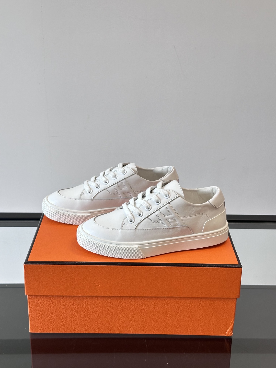 Hermes  Calfskin Deep Sneakers  White Naturel