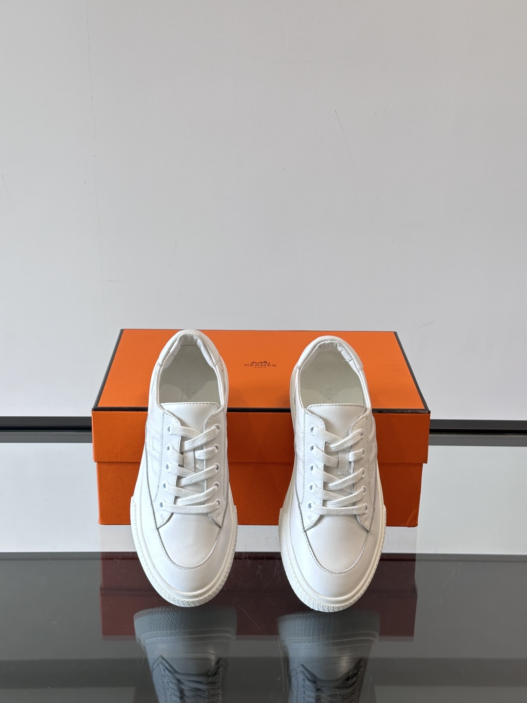 Hermes  Calfskin Deep Sneakers  White Naturel