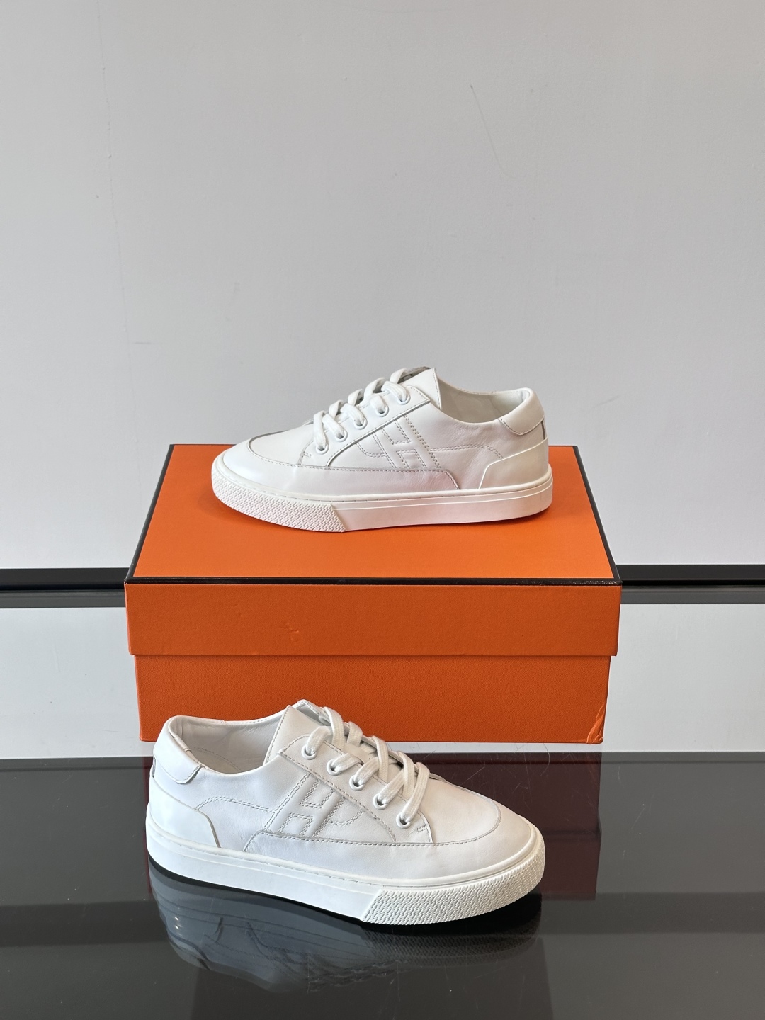 Hermes  Calfskin Deep Sneakers  White Naturel