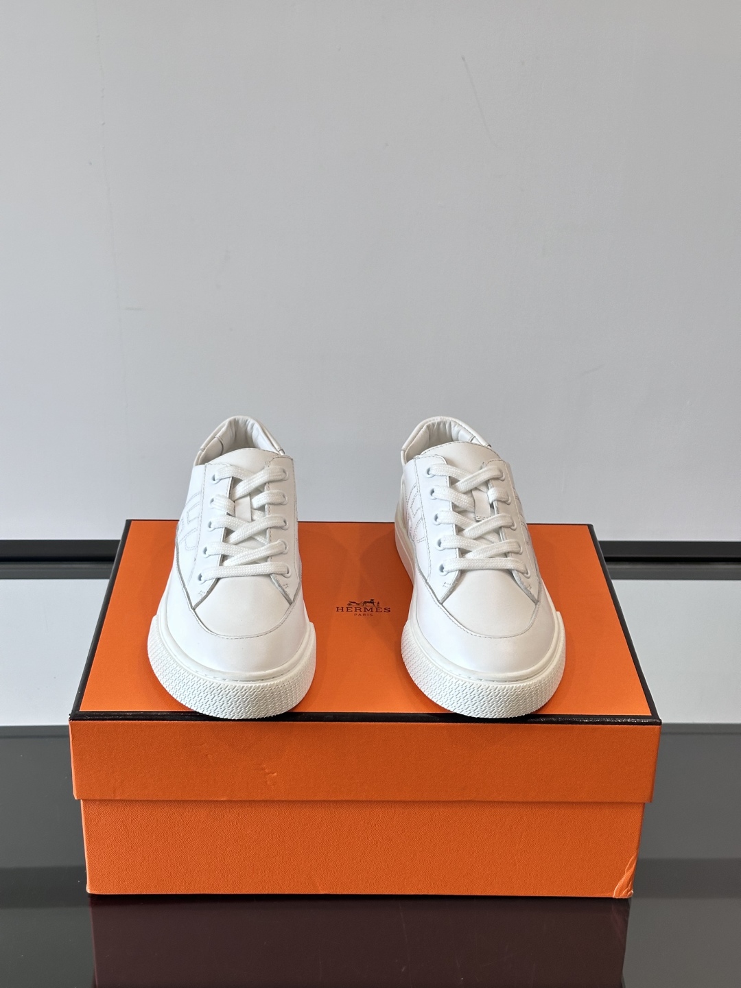 Hermes  Calfskin Deep Sneakers  White Naturel
