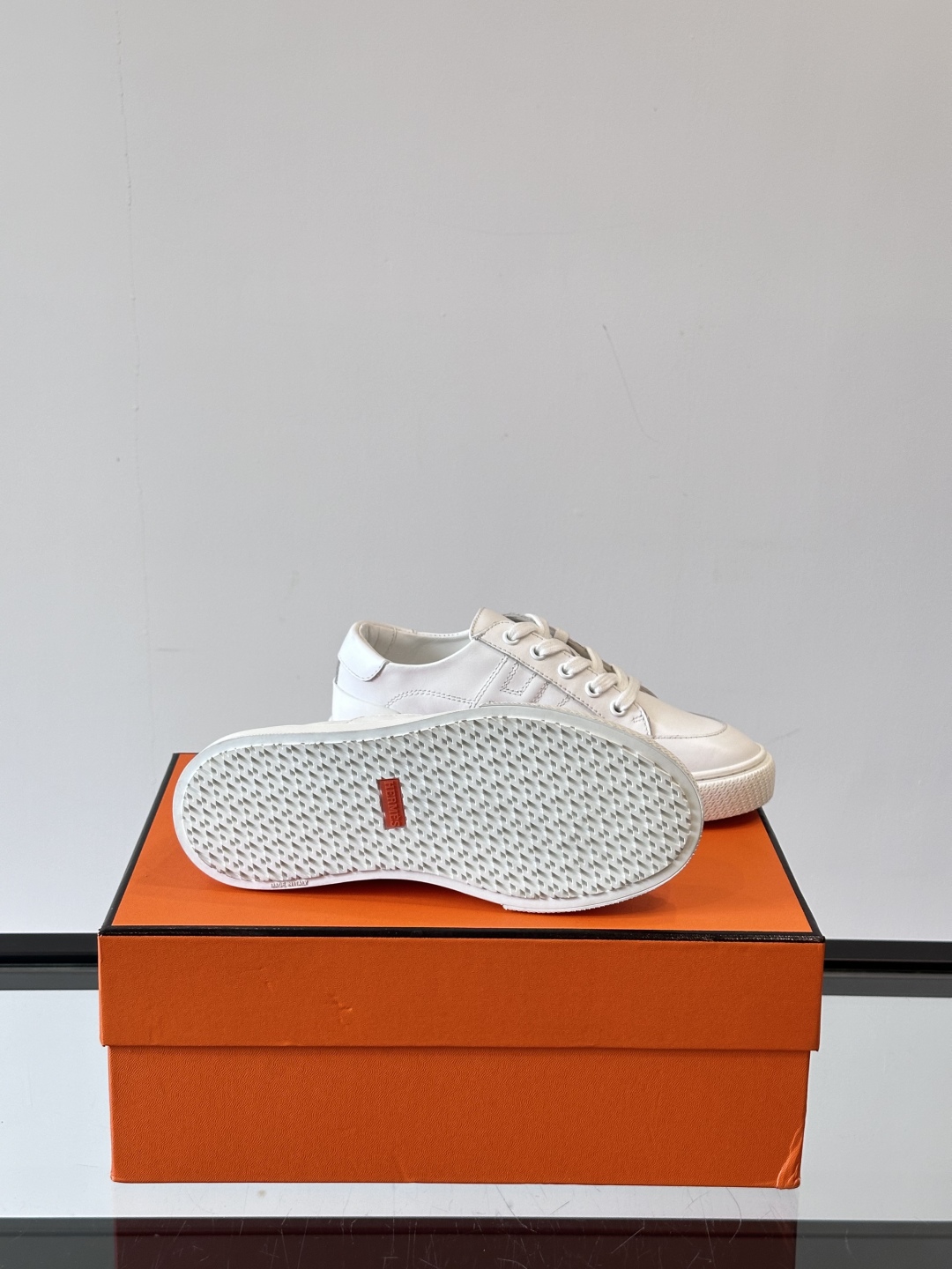 Hermes  Calfskin Deep Sneakers  White Naturel