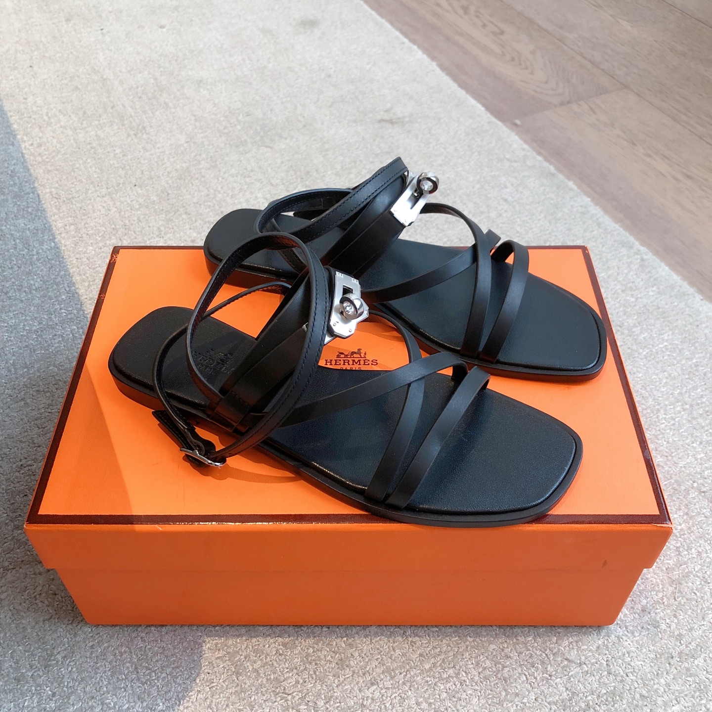 Hermes  Calfskin June Sandals Black