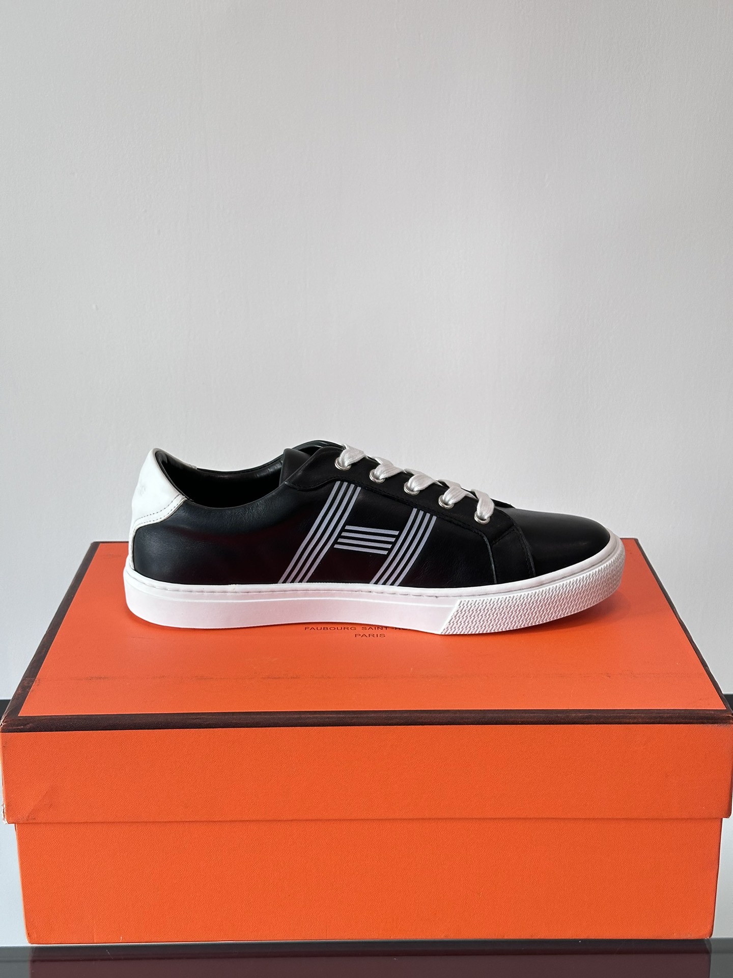 Hermes  Calfskin Mens Advantage Sneakers  Black White