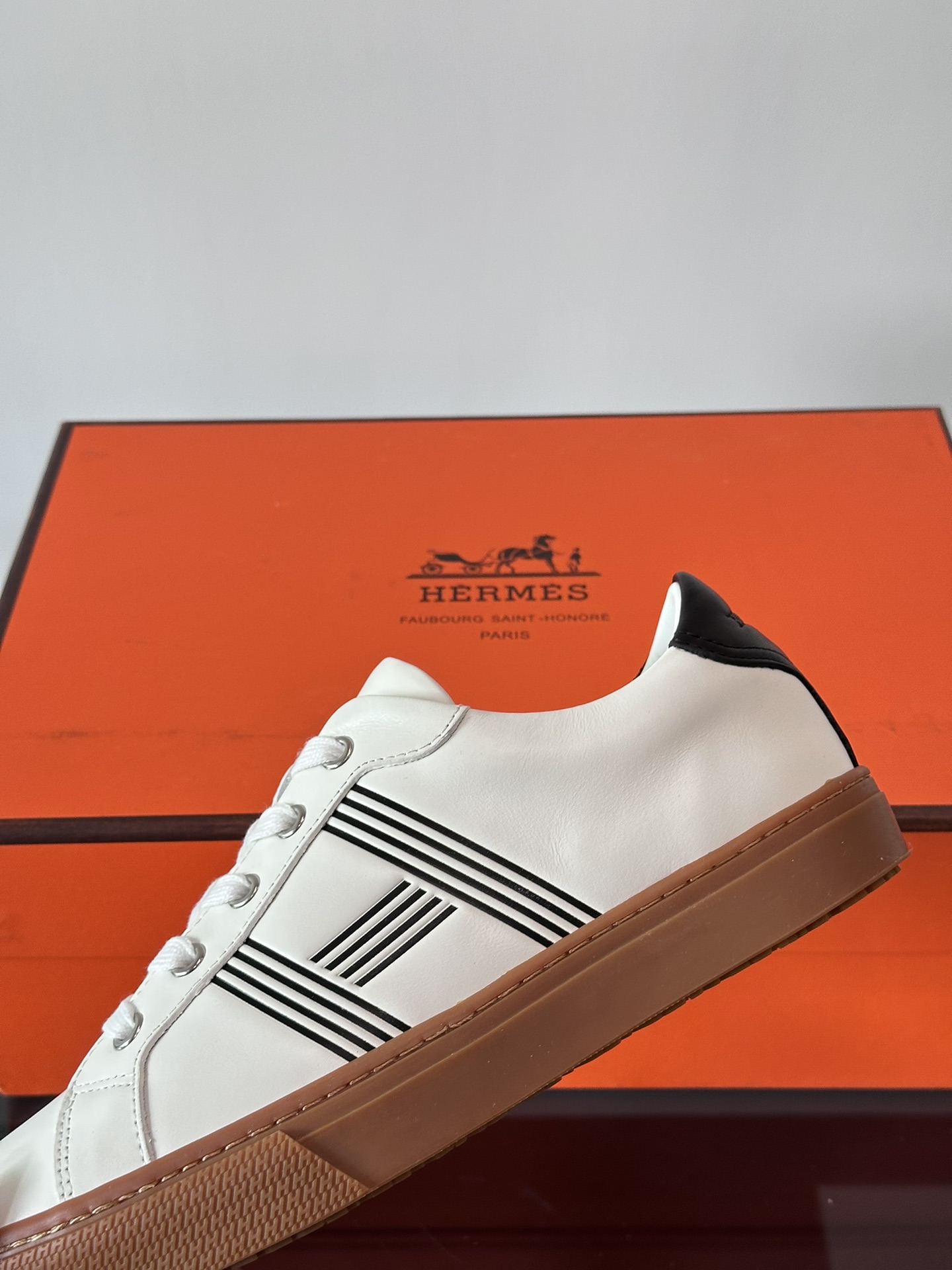 Hermes  Calfskin Mens Advantage Sneakers  White Black