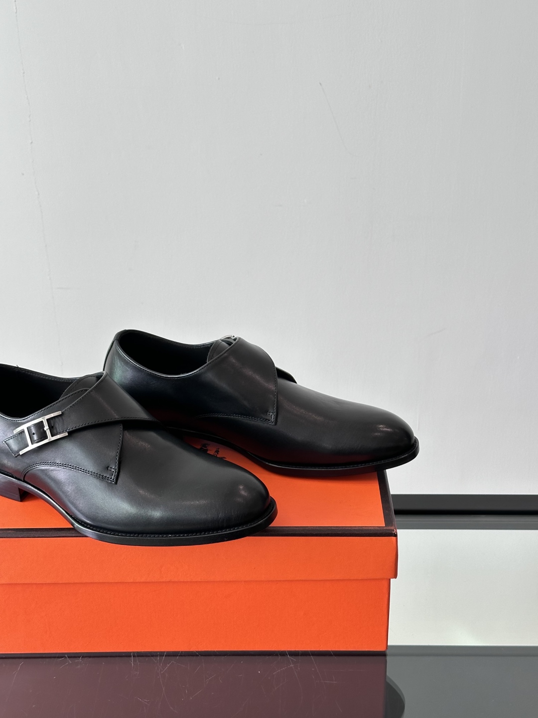Hermes  Calfskin Mens Buckle Loafers  Black
