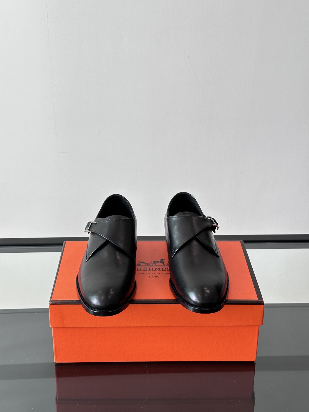Hermes  Calfskin Mens Buckle Loafers  Black