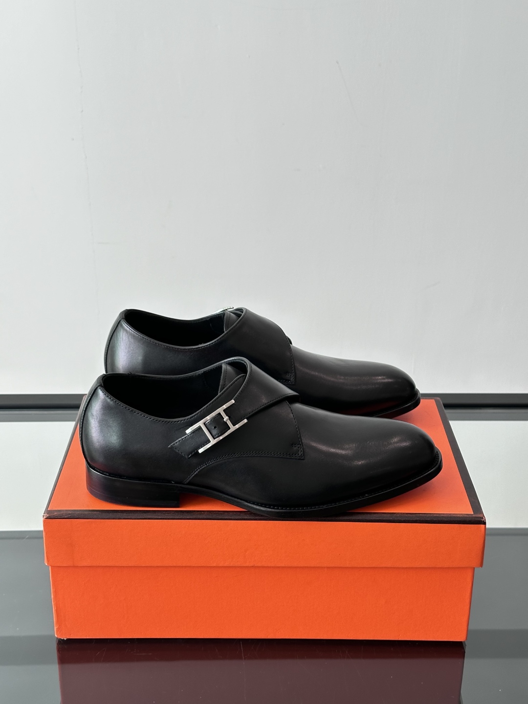 Hermes  Calfskin Mens Buckle Loafers  Black