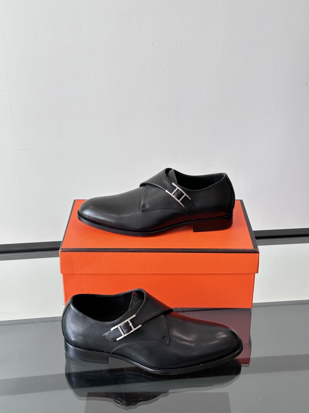 Hermes  Calfskin Mens Buckle Loafers  Black