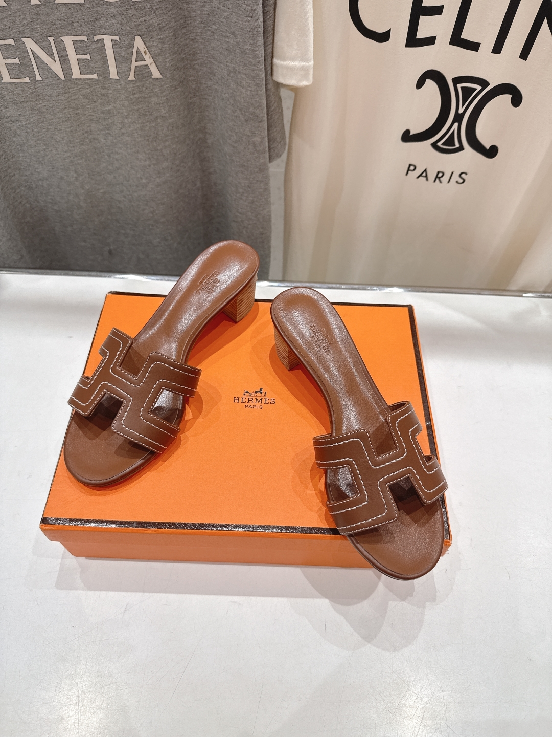 Hermes  Calfskin Oasis Sandals brown Gold