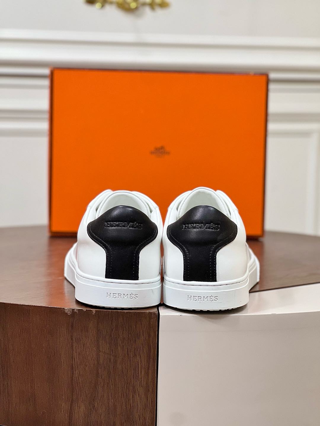 Hermes  Calfskin Womens Advantage Sneakers 36 White Orange