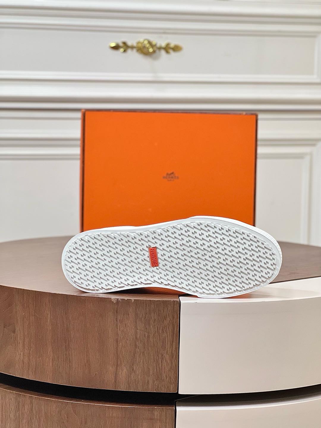 Hermes  Calfskin Womens Advantage Sneakers 36 White Orange