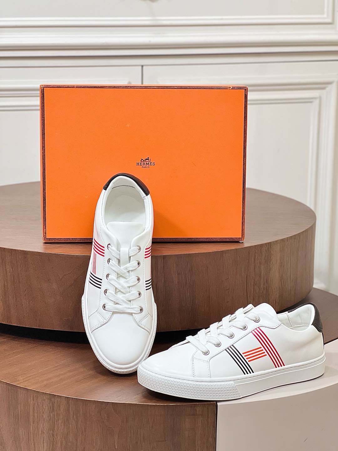 Hermes  Calfskin Womens Advantage Sneakers 36 White Orange