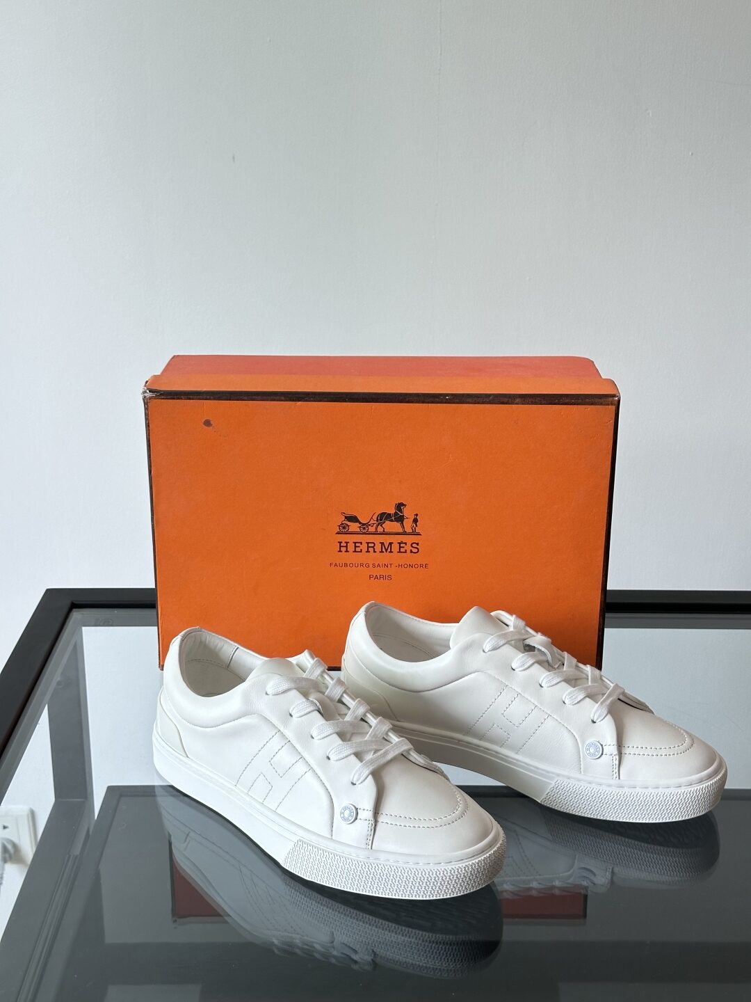 Hermes  Calfskin Womens Deep Sneakers White