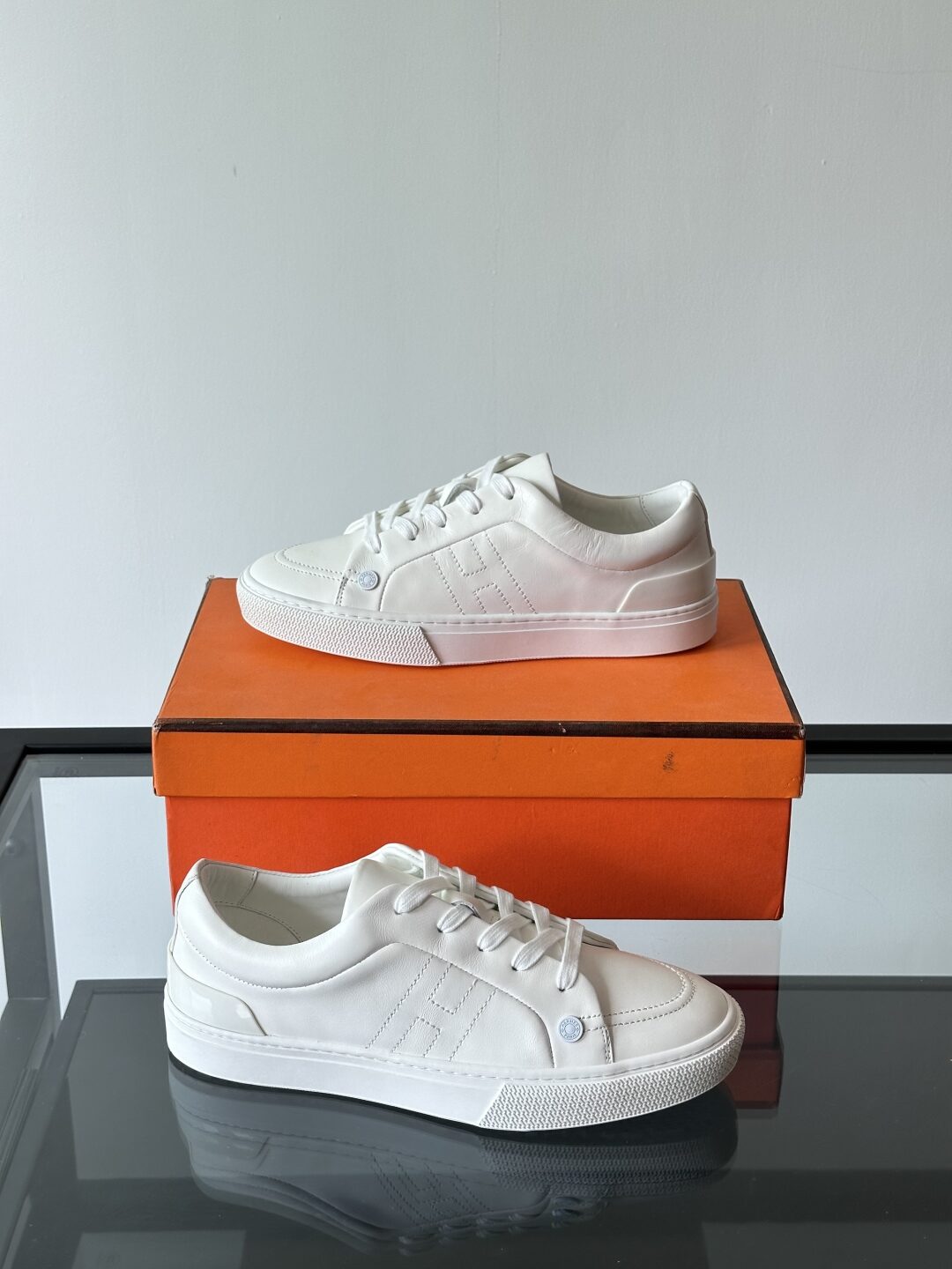 Hermes  Calfskin Womens Deep Sneakers White