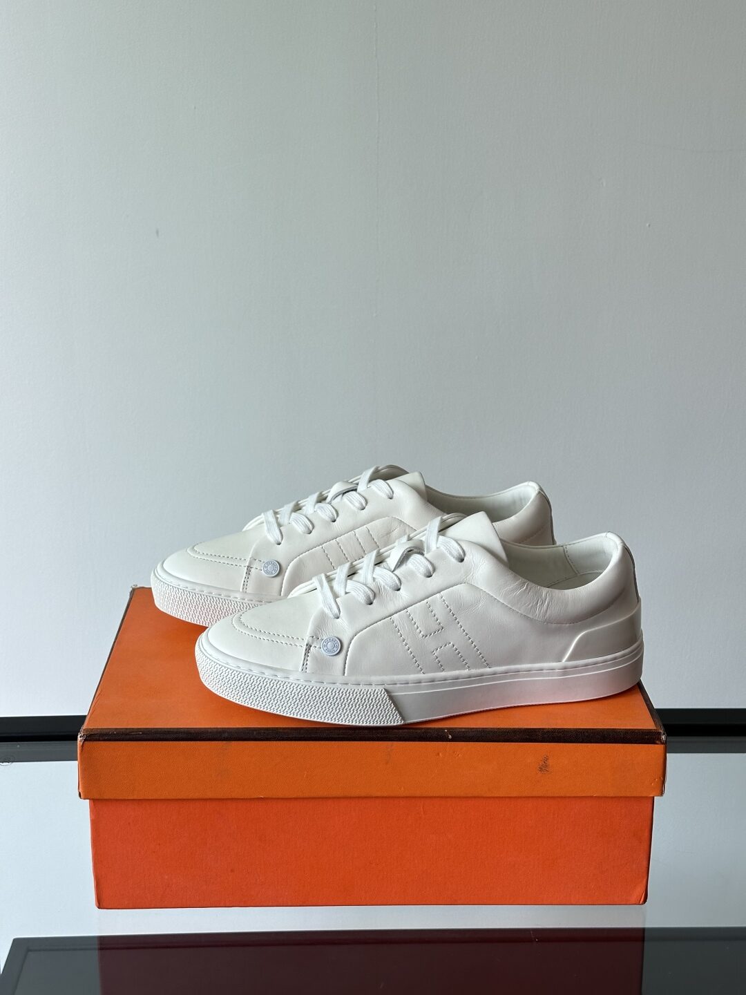 Hermes  Calfskin Womens Deep Sneakers White