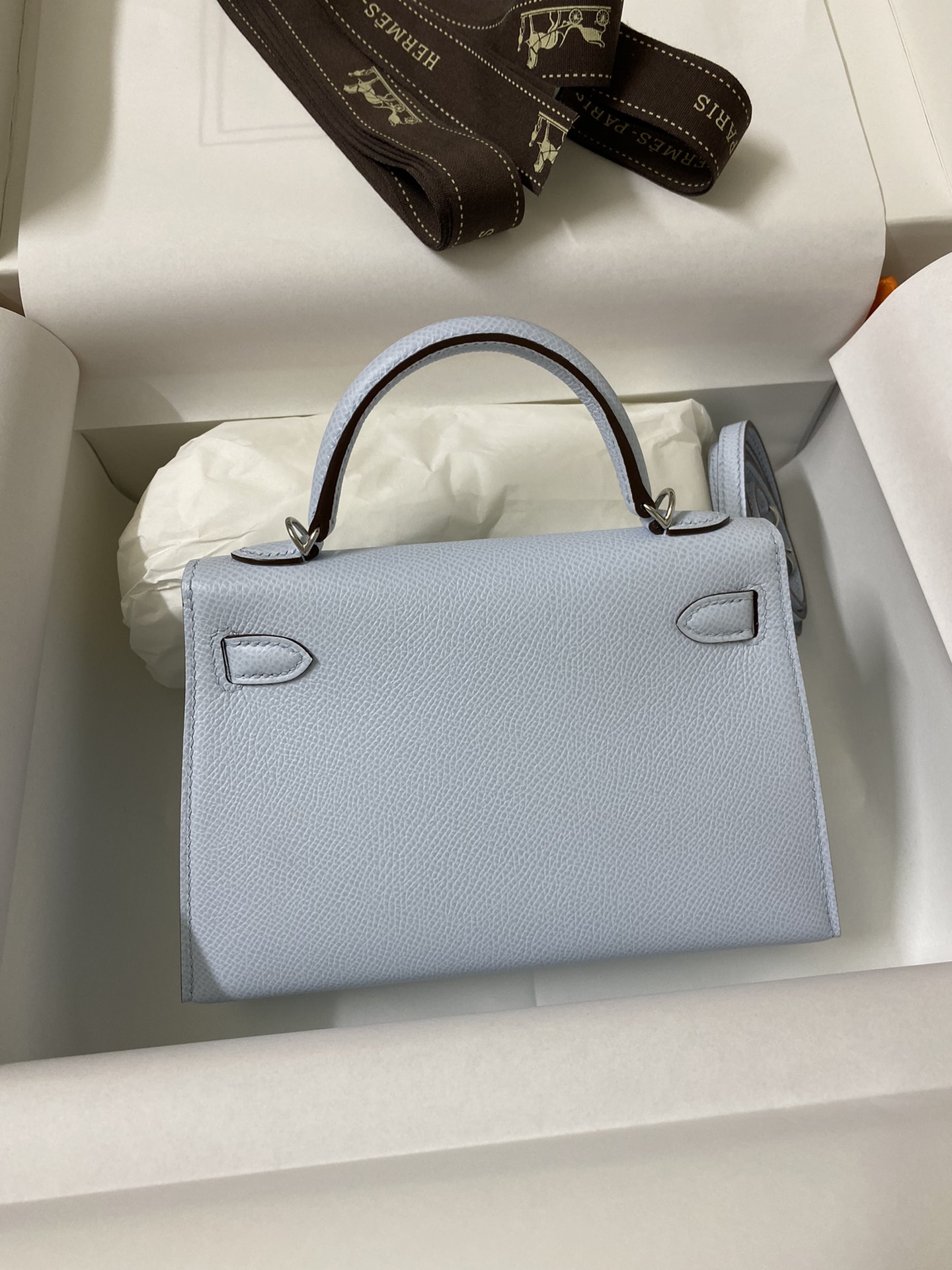 HERMES Chevre Mysore Mini Kelly Sellier 20 Blue Brume