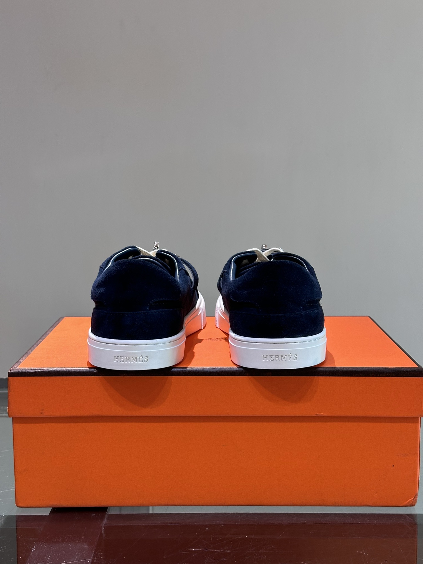 Hermes  Chevre Velours Day Mens Sneakers Bleu Celeste