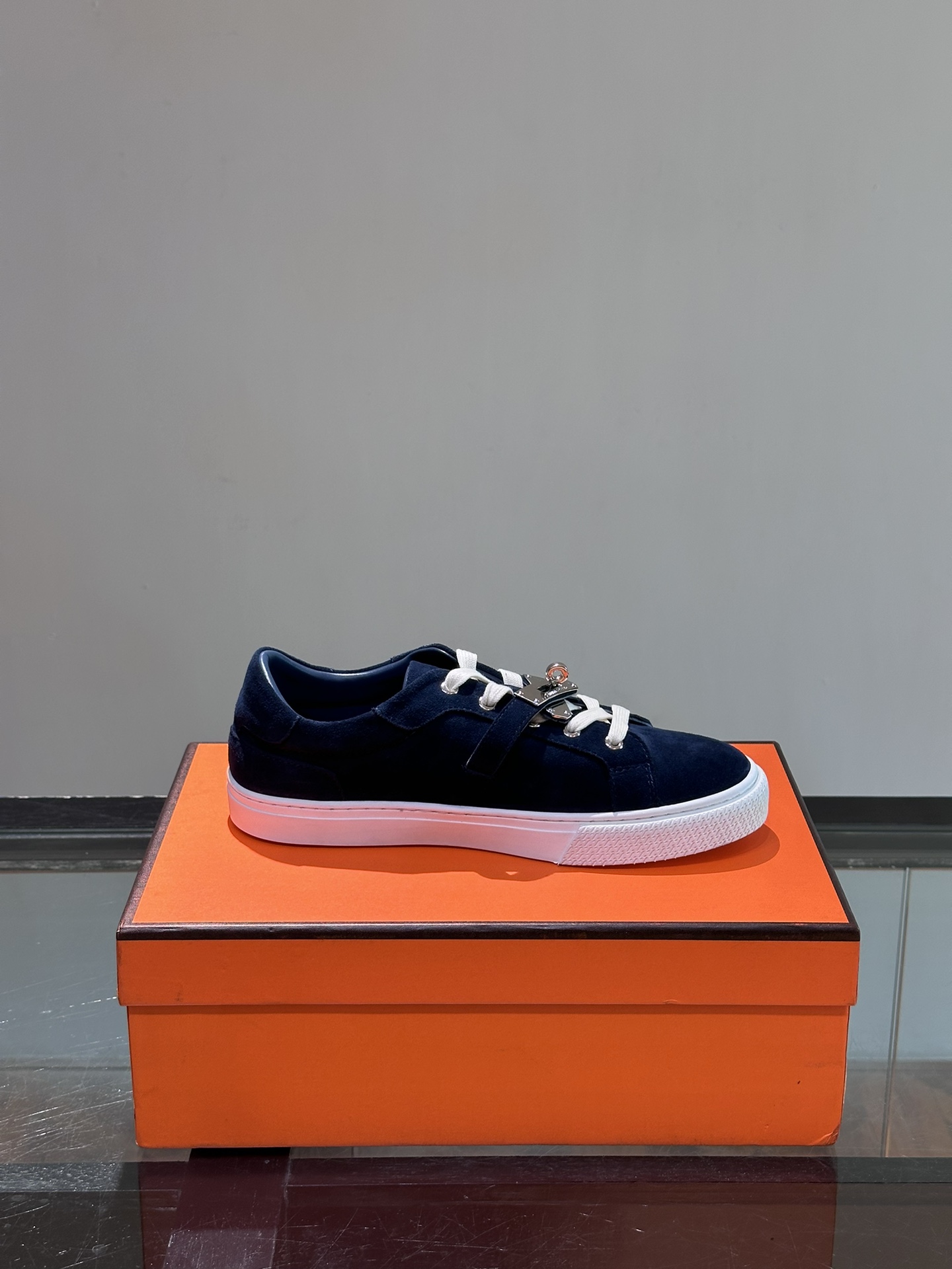 Hermes  Chevre Velours Day Mens Sneakers Bleu Celeste