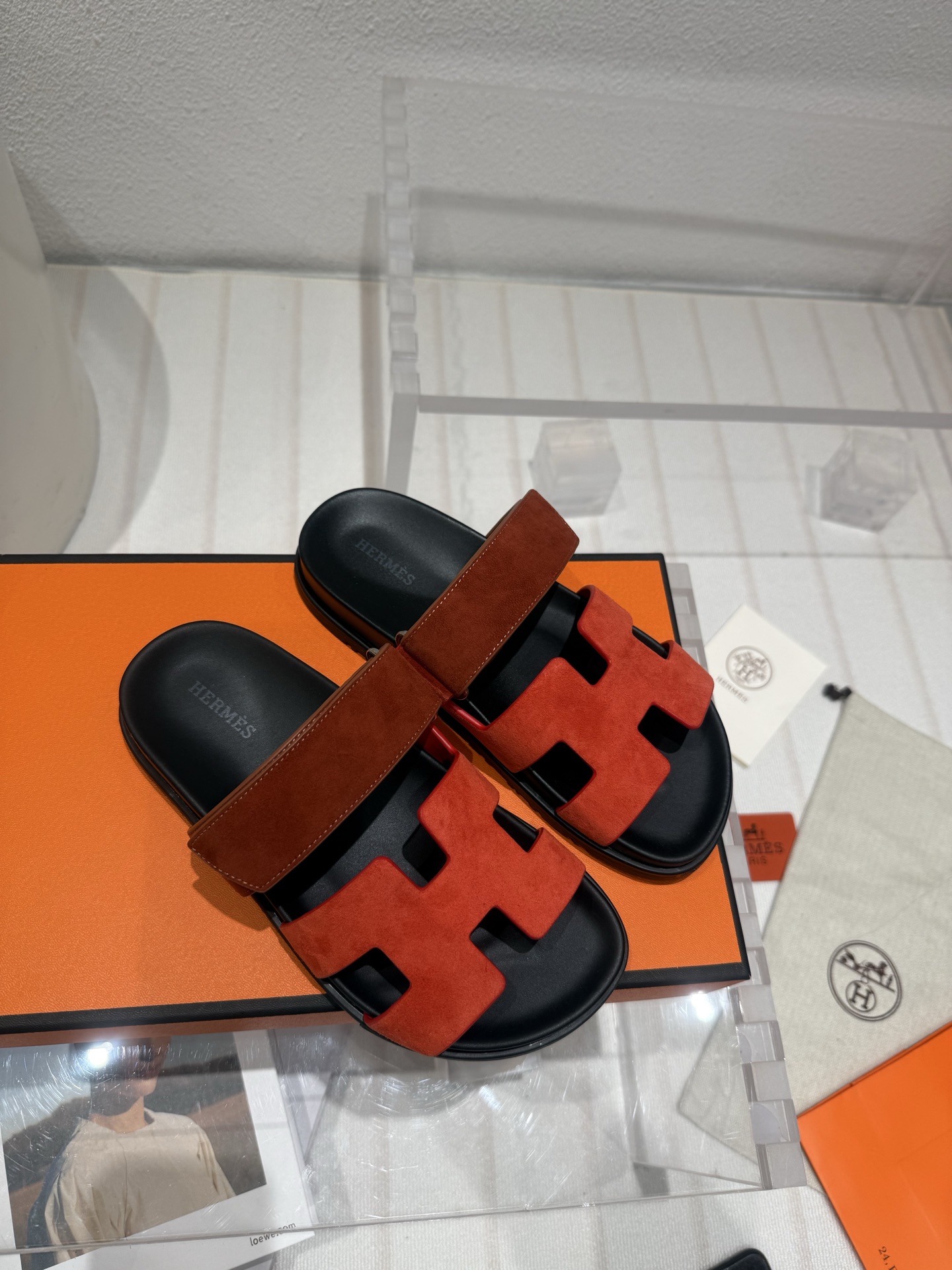 Hermès Suede Orange 'H' Slides