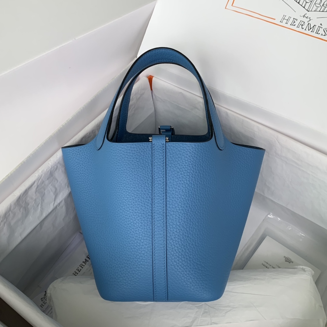 Hermes Clemence Leather Picotin PM Buckle Women's Tote Bag Dark Blue