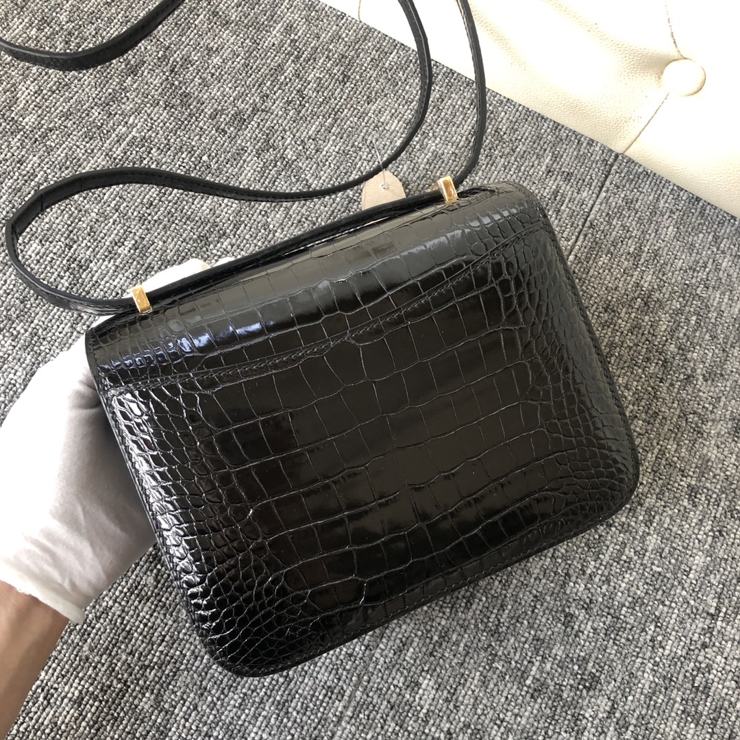 Hermes Constance 24 Black Alligator Crocodile Skin Glod