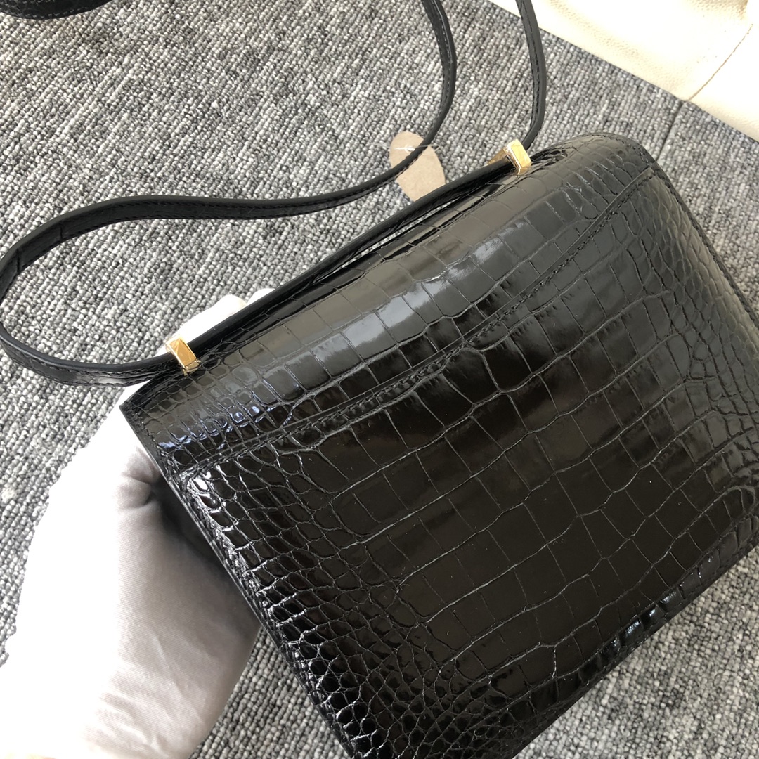 Hermes Constance 24 Black Alligator Crocodile Skin Glod
