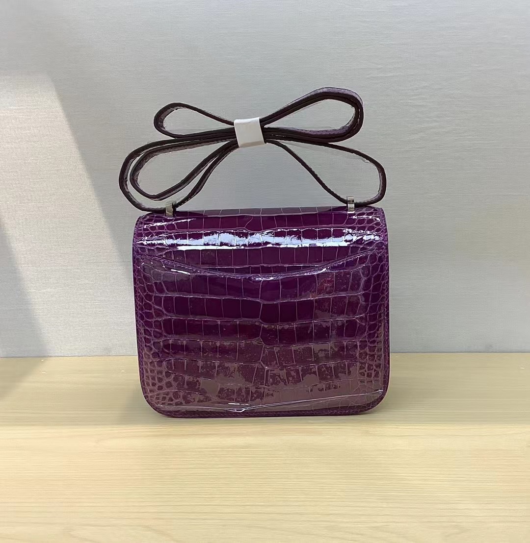 Hermes Constance Bag Rare 18 cm Ultra Violet Alligator Palladium 2die4 at 1stDibs