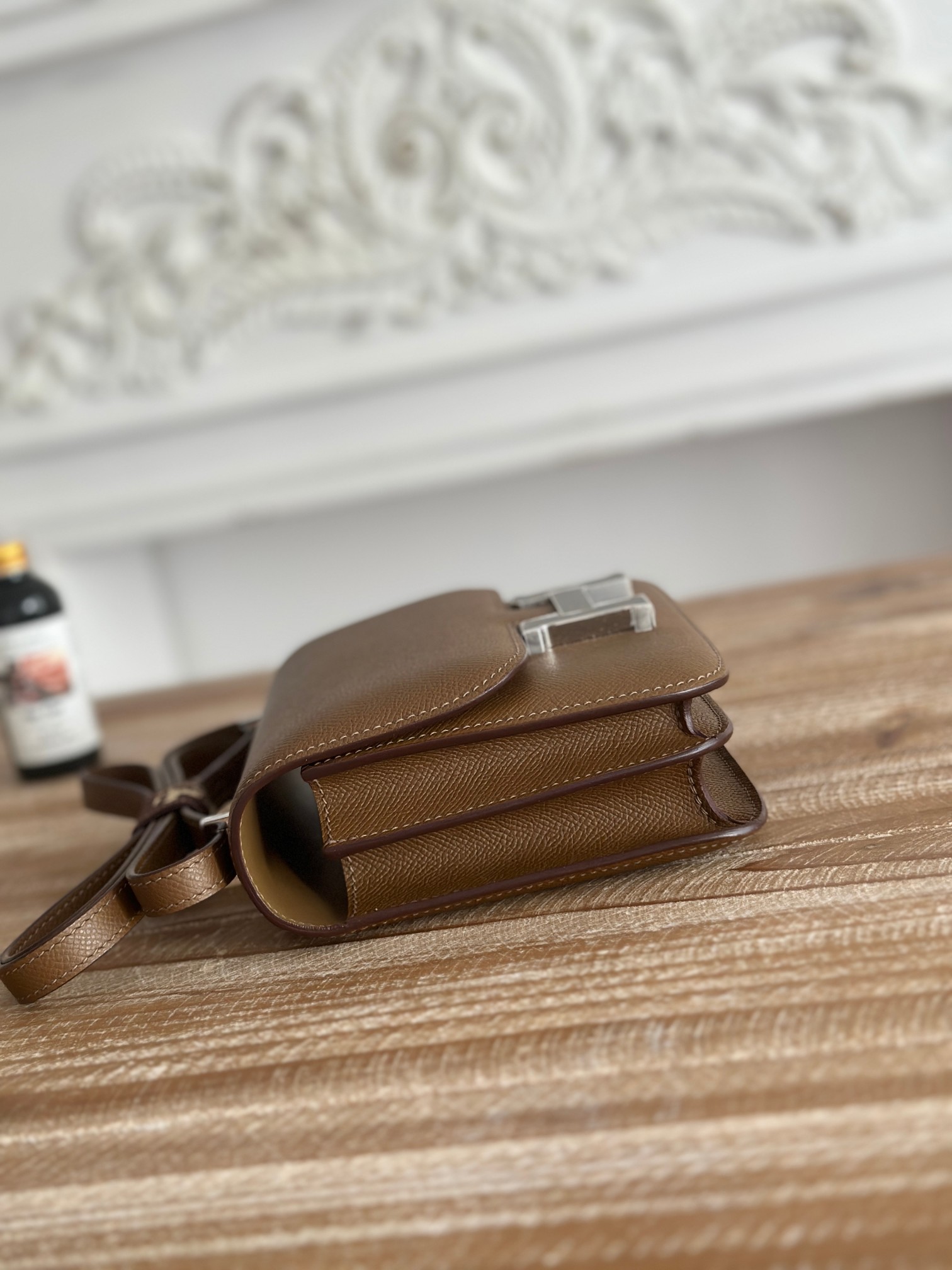 Hermes Constance handbag in Dark Brown Epsom leather with Silver accessories